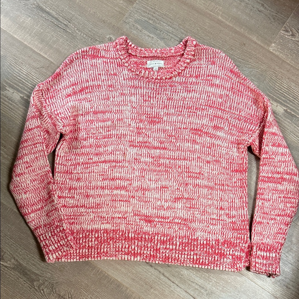 Lucky Brand Cotton Pink and Cream Marled Sweater